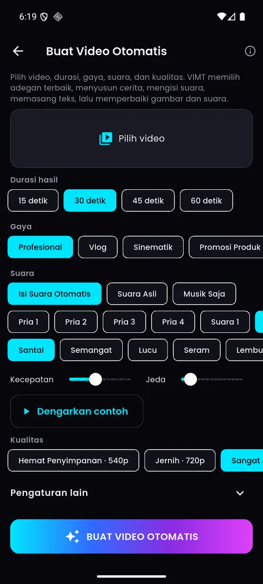 Pengaturan Buat Video Otomatis di VIMT